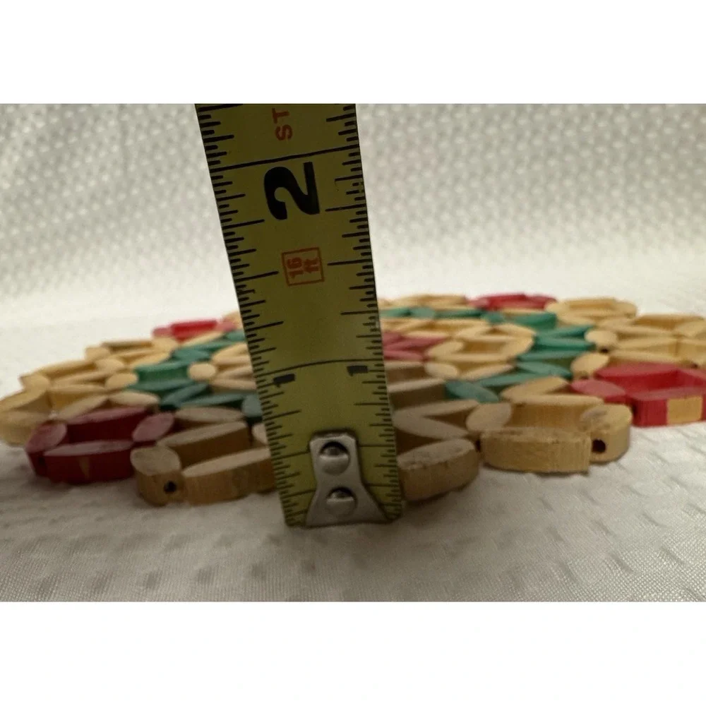 Set of 5 Vintage Wooden Bead and Bamboo Trivets Hot Pads Folk Art Retro MCM 7